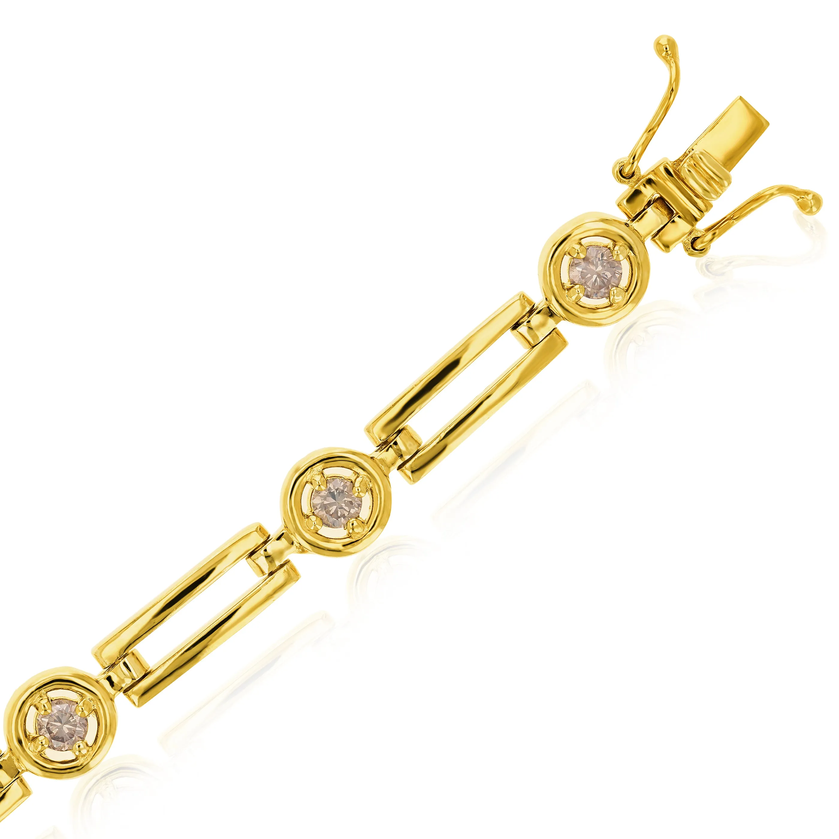 1 cttw Champagne Diamond Tennis Bracelet in Yellow Gold plated Silver
