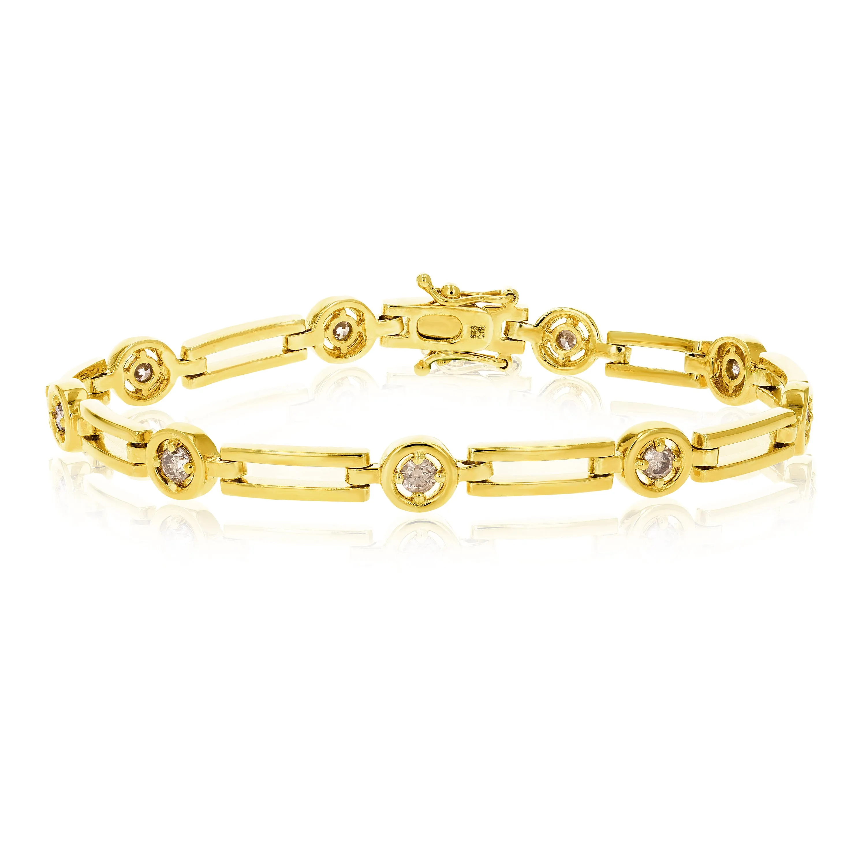 1 cttw Champagne Diamond Tennis Bracelet in Yellow Gold plated Silver