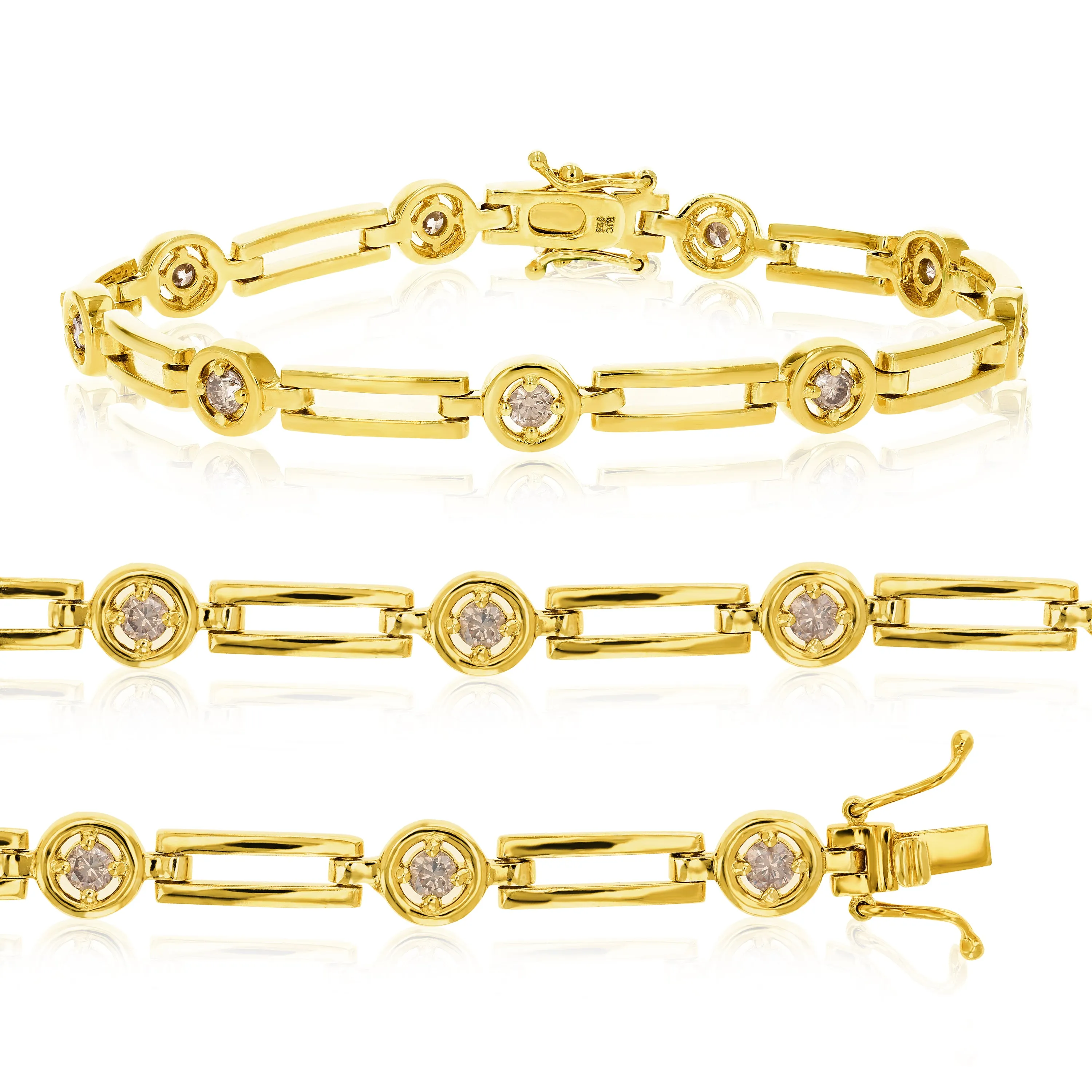 1 cttw Champagne Diamond Tennis Bracelet in Yellow Gold plated Silver