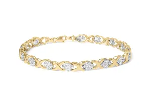 10K Yellow Gold 1.00 Cttw Diamond Cluster X Link Tennis Link 7.50" Bracelet  (I-J Color, I2-I3 Clarity)