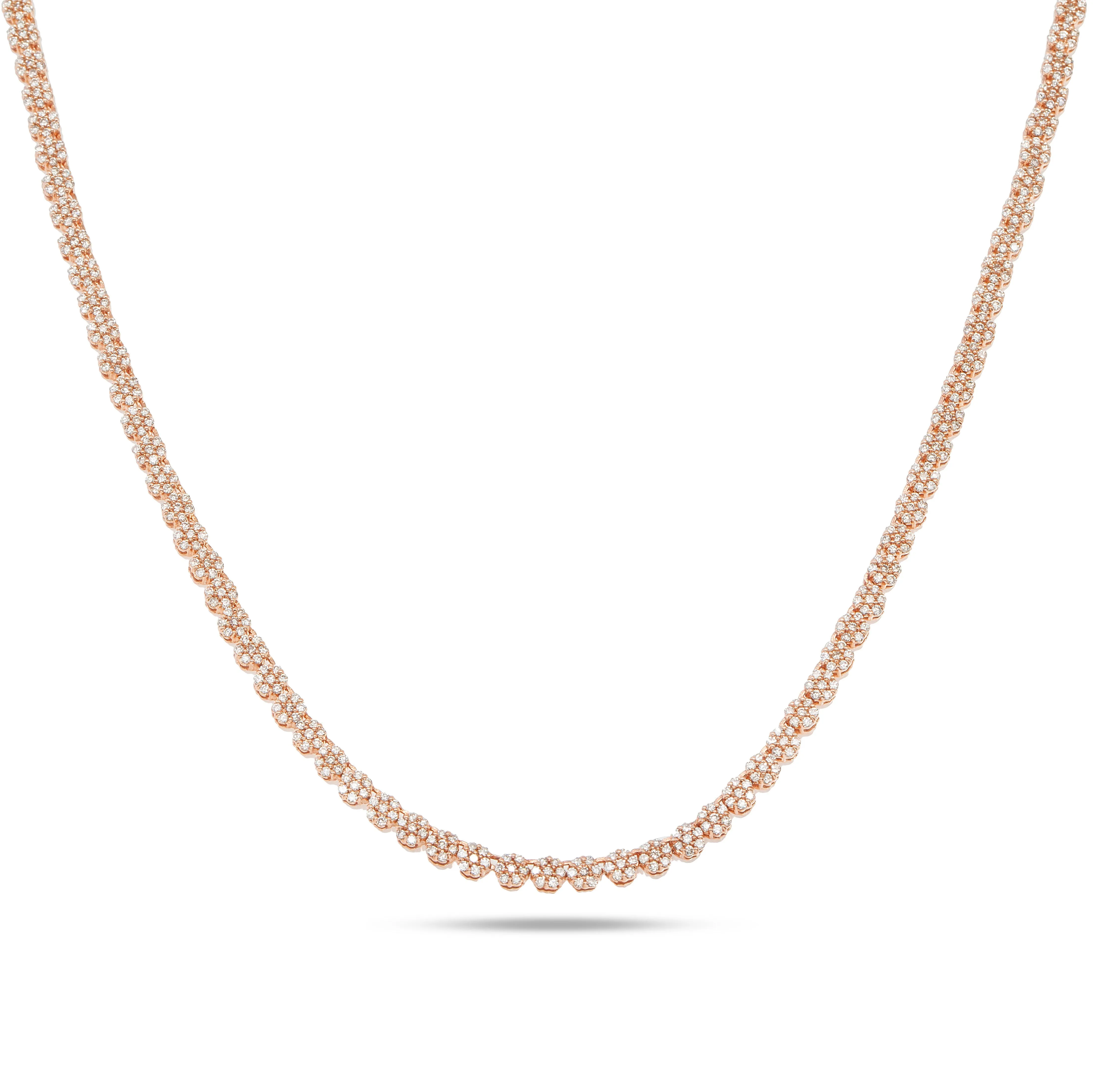 14k Flower Tennis Necklace 6.50ctw