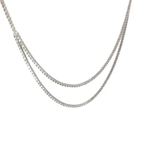 14k White Gold 9.01ct G SI1 Round Diamond Double Strand Tennis Necklace