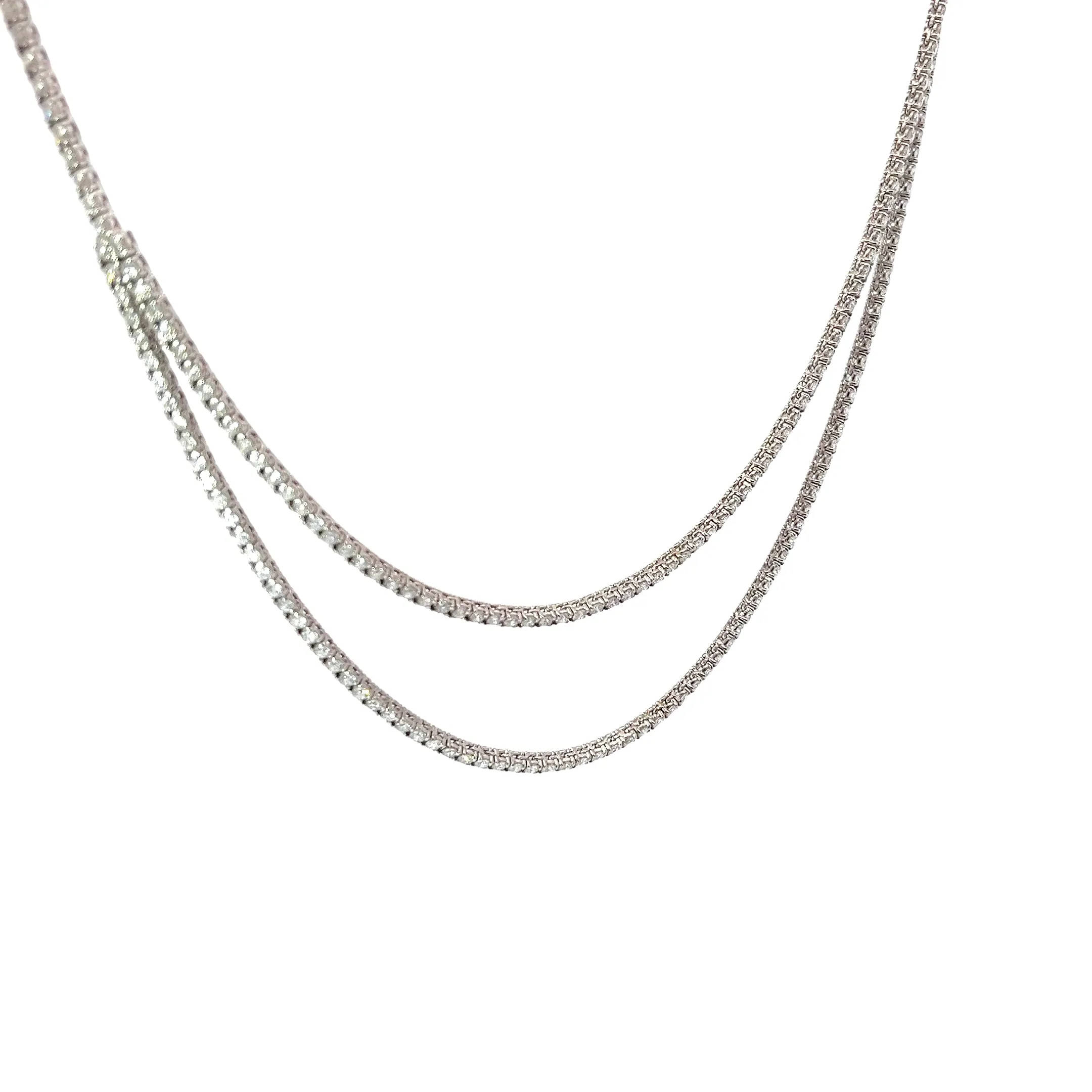 14k White Gold 9.01ct G SI1 Round Diamond Double Strand Tennis Necklace