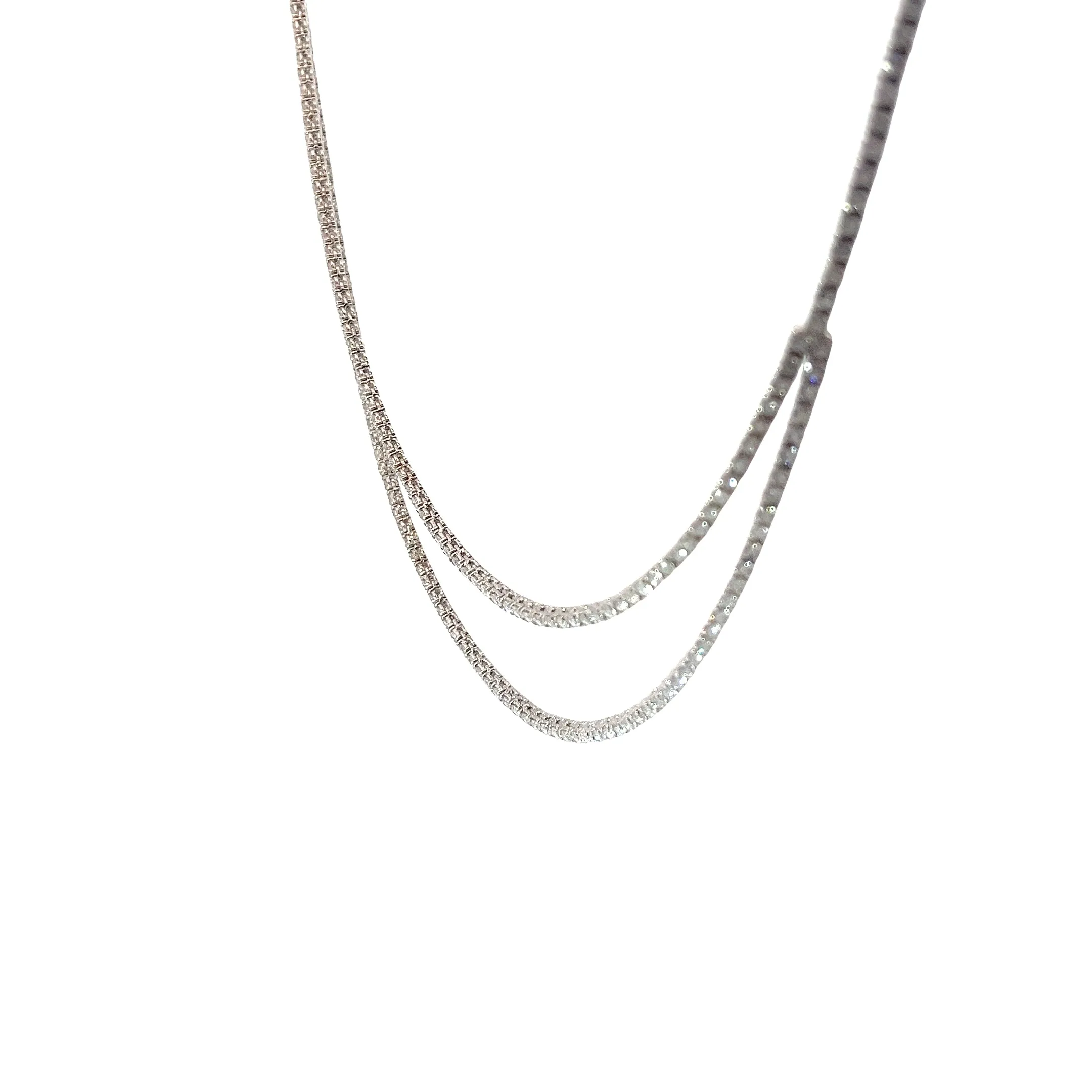14k White Gold 9.01ct G SI1 Round Diamond Double Strand Tennis Necklace