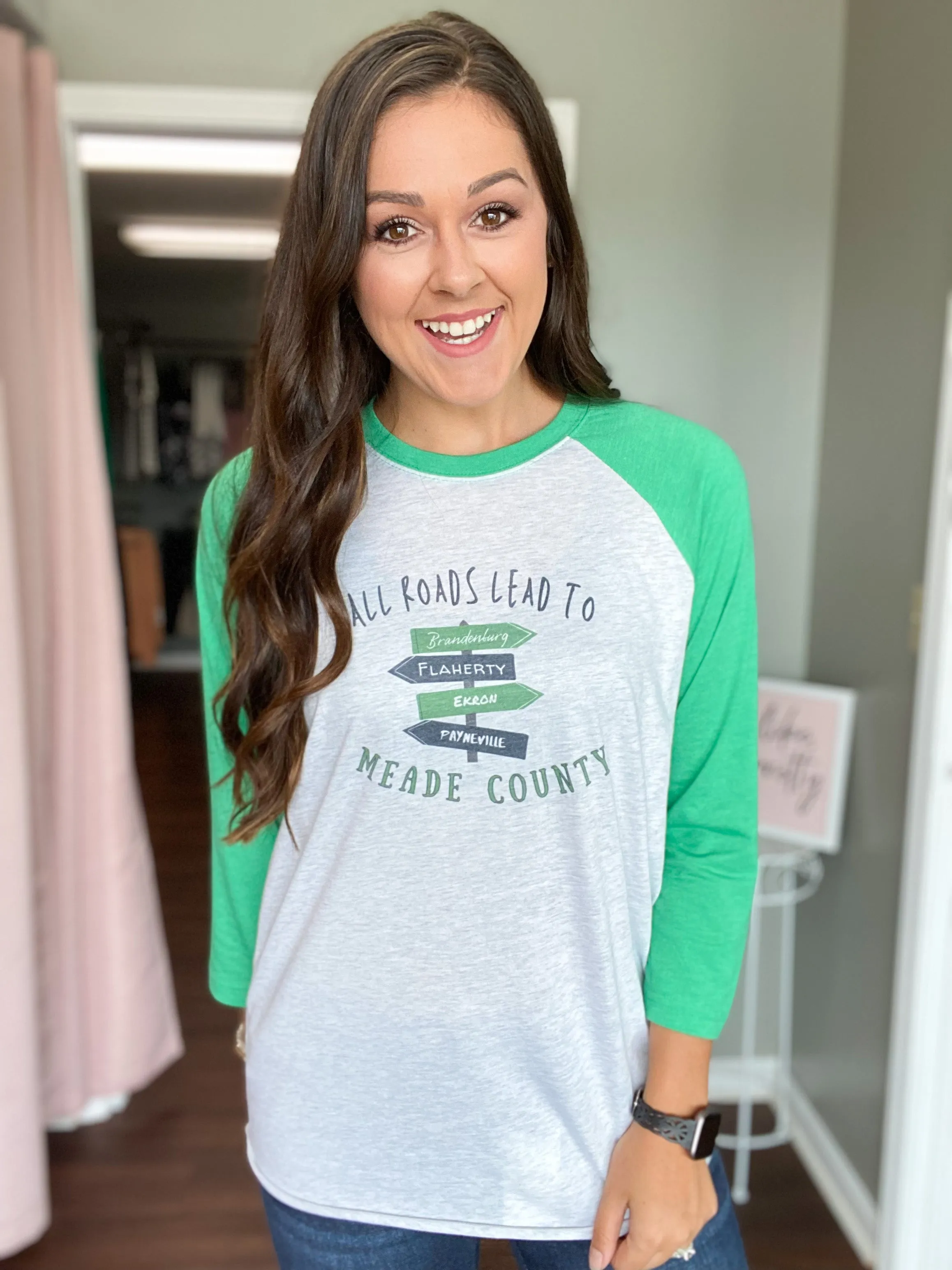 All Roads Lead To Meade County Green Sleeve Raglan