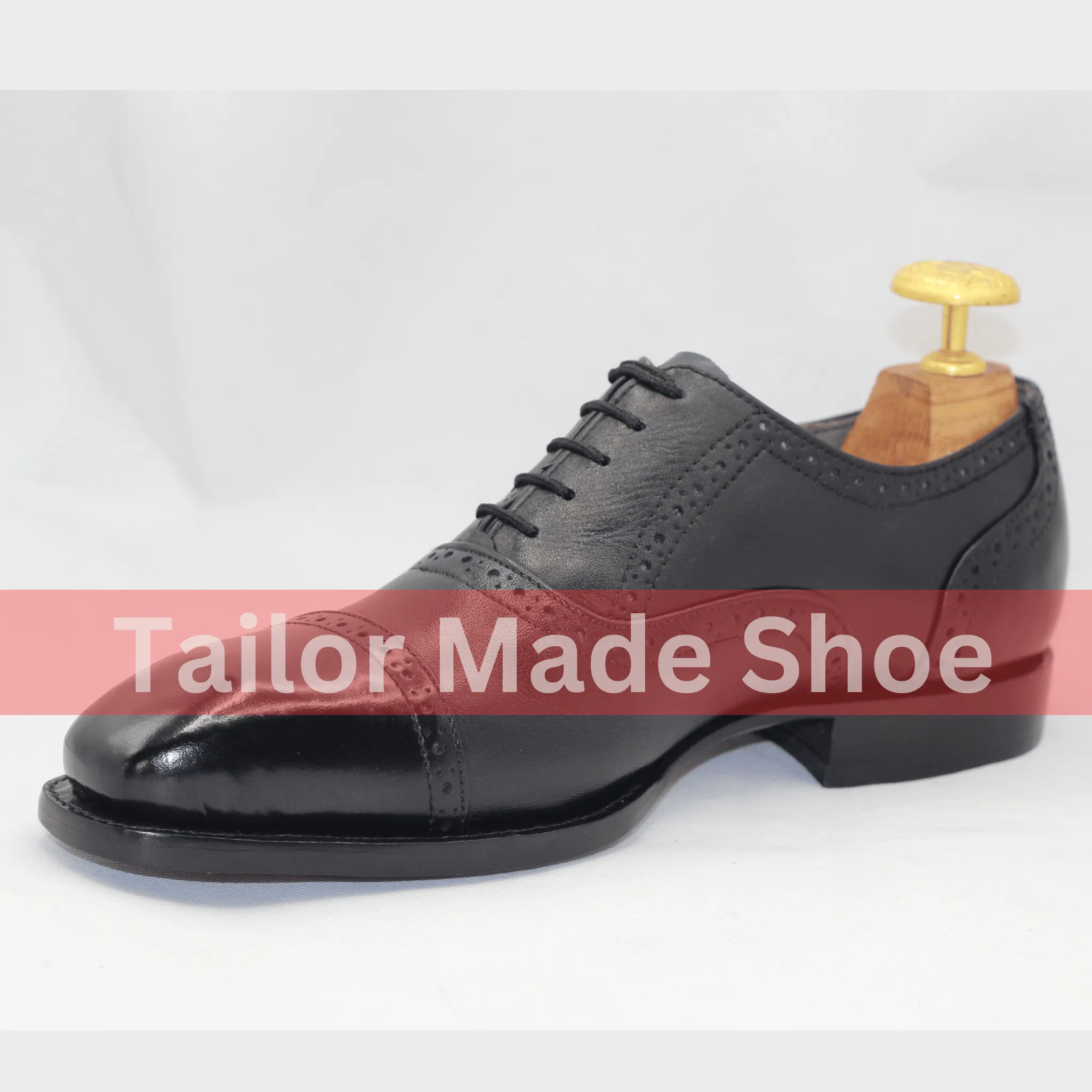 Artisan-Crafted Leather Oxford Shoes - Impeccable Style Bespoke Handmade Premium Quality Black Leather Toe Cap Mens Formal Dress Shoes