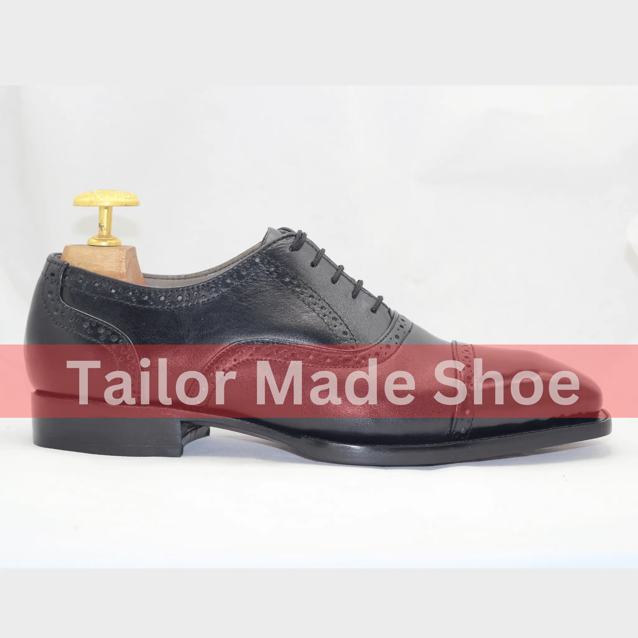 Artisan-Crafted Leather Oxford Shoes - Impeccable Style Bespoke Handmade Premium Quality Black Leather Toe Cap Mens Formal Dress Shoes