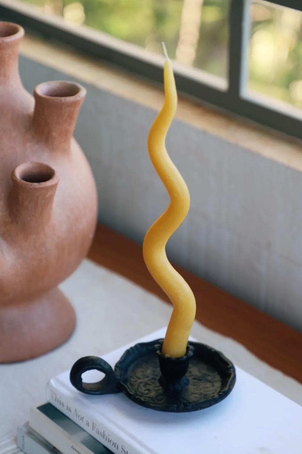 Artisanal Wavy Tapered Candles | Natural