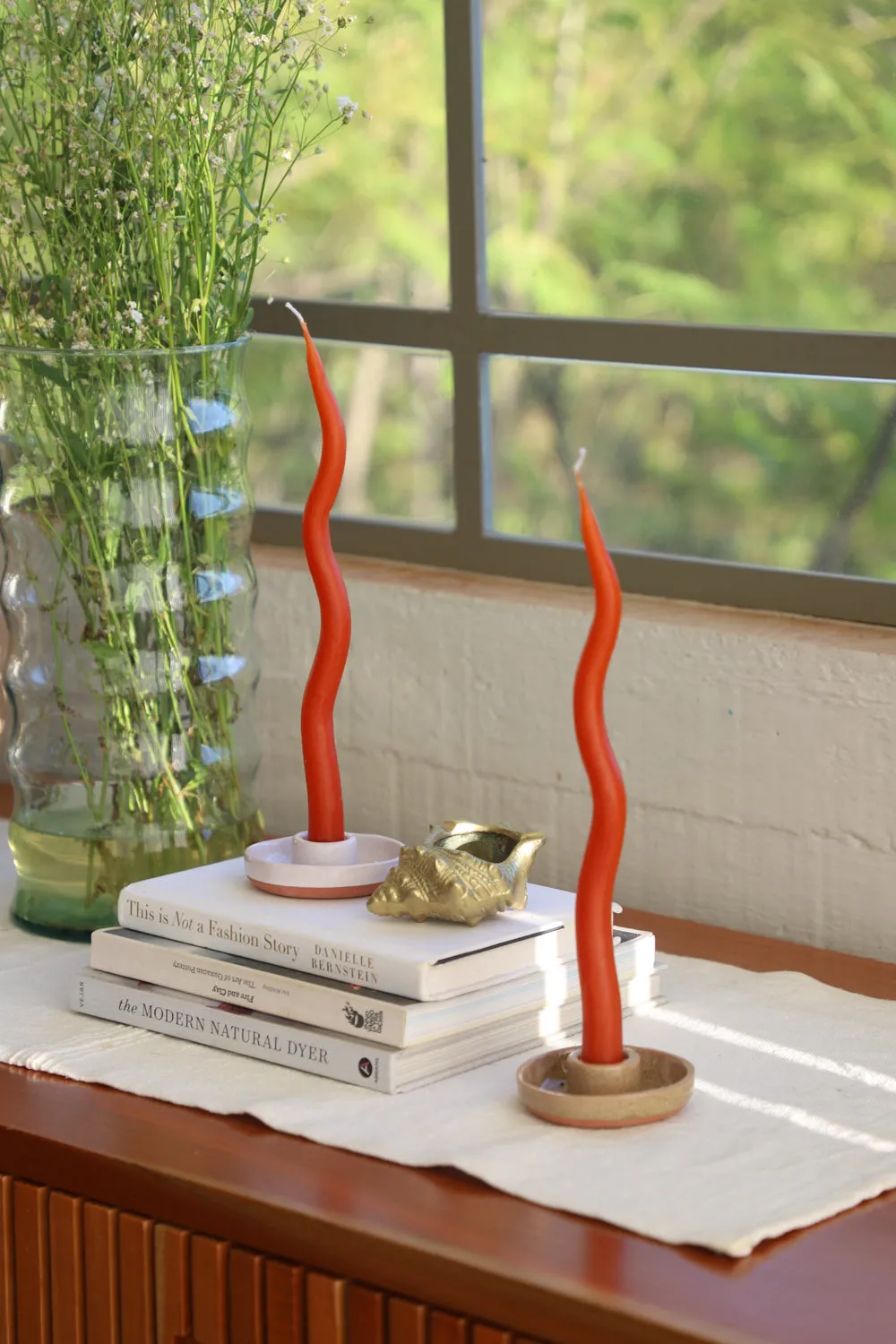 Artisanal Wavy Tapered Candles | Orange