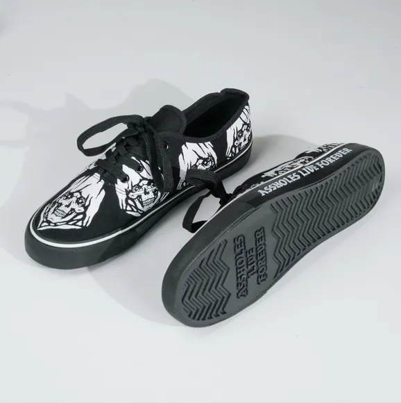 Assholes Live Forever ALF Reaper Skull slip on sneakers shoes. Size 10/11 Black