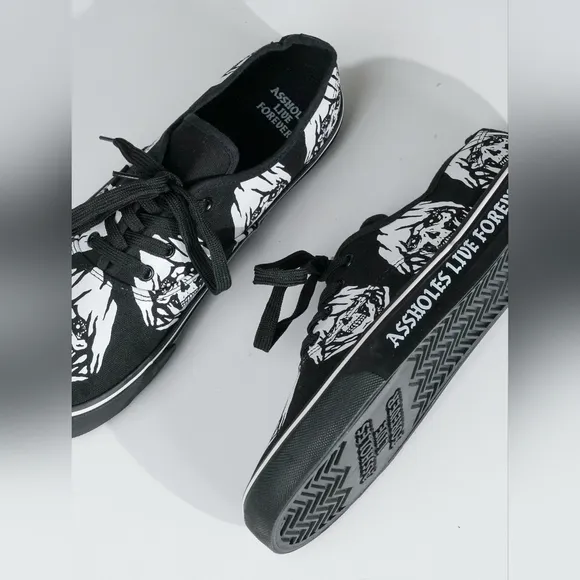 Assholes Live Forever ALF Reaper Skull slip on sneakers shoes. Size 10/11 Black