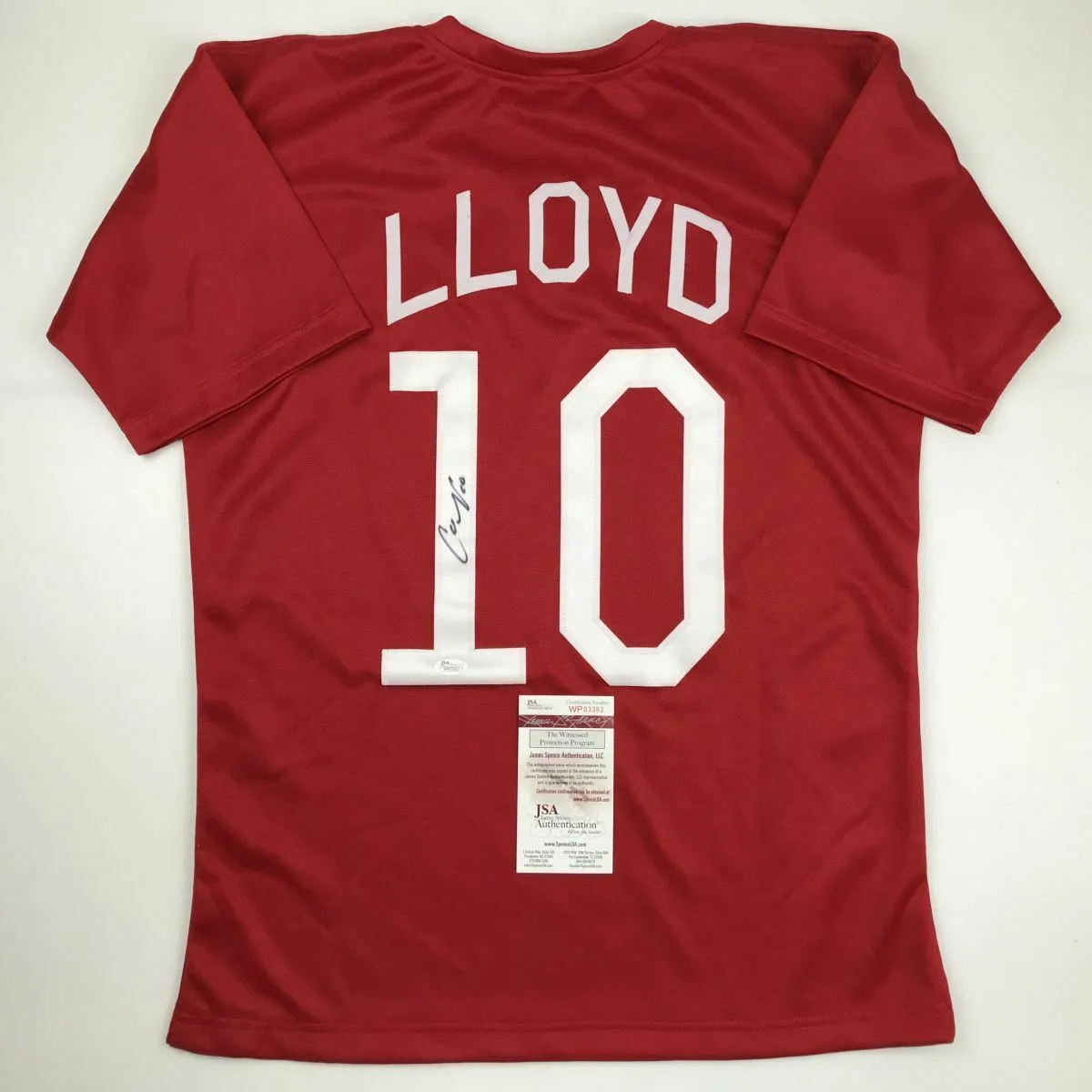 Autographed/Signed CARLI LLOYD Red Team USA Soccer USWNT Jersey JSA COA Auto