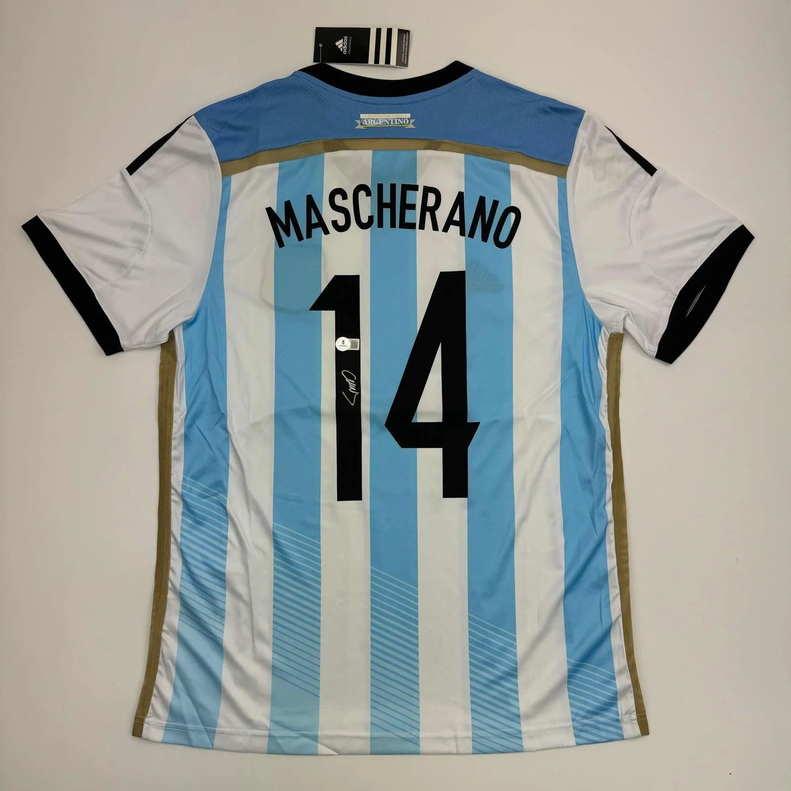 Autographed/Signed Javier Mascherano Argentina Blue Soccer Futbol Jersey BAS COA