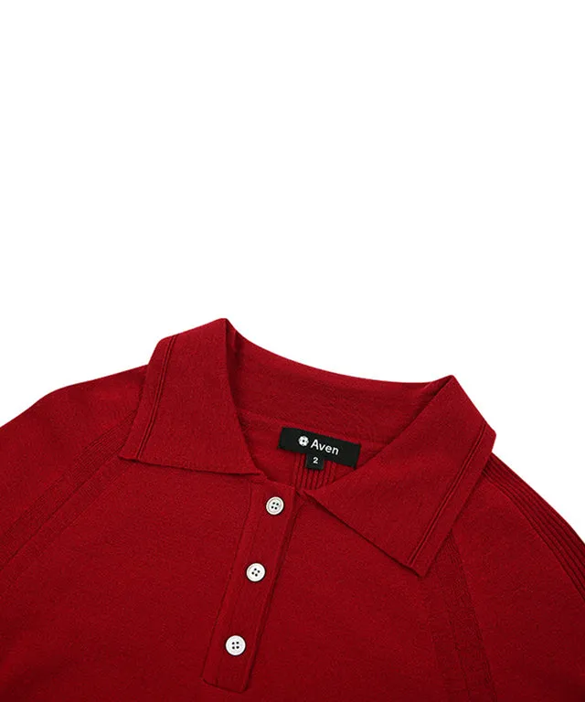 AVEN Women's Basic Polo Knit - Wine