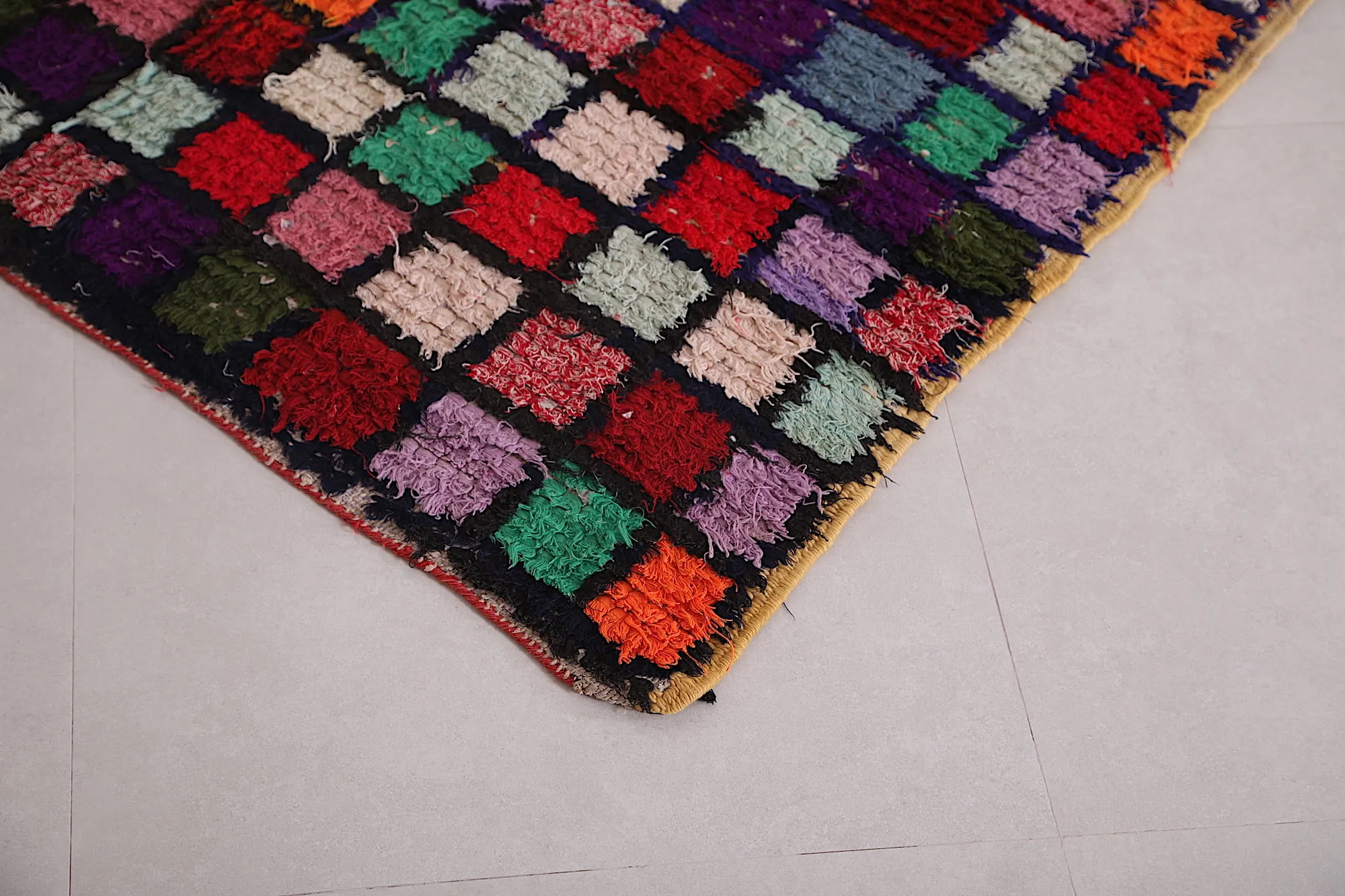 Azilal Checkered Rug – Colorful Design 4.1 x 7.8 Feet