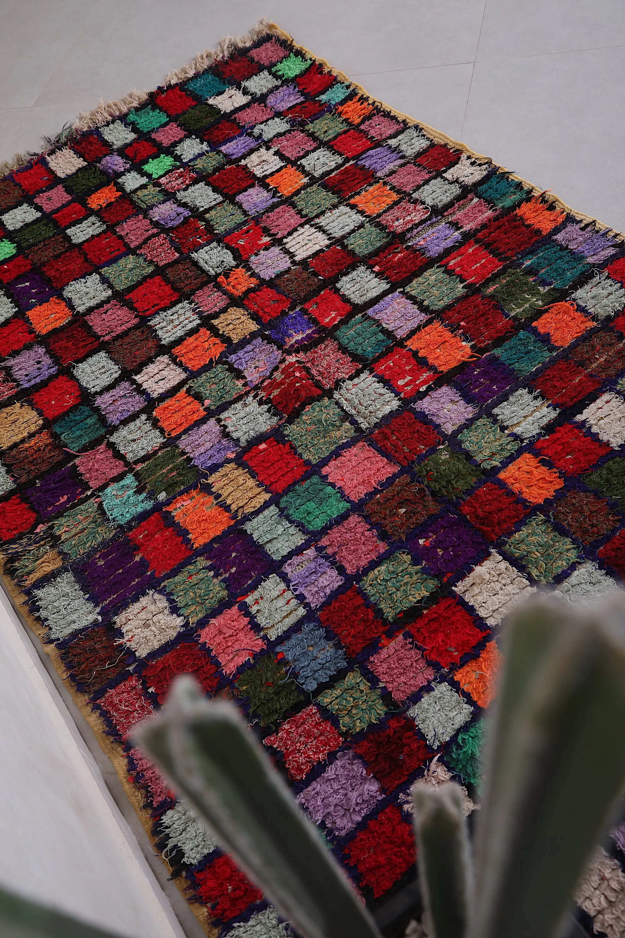 Azilal Checkered Rug – Colorful Design 4.1 x 7.8 Feet