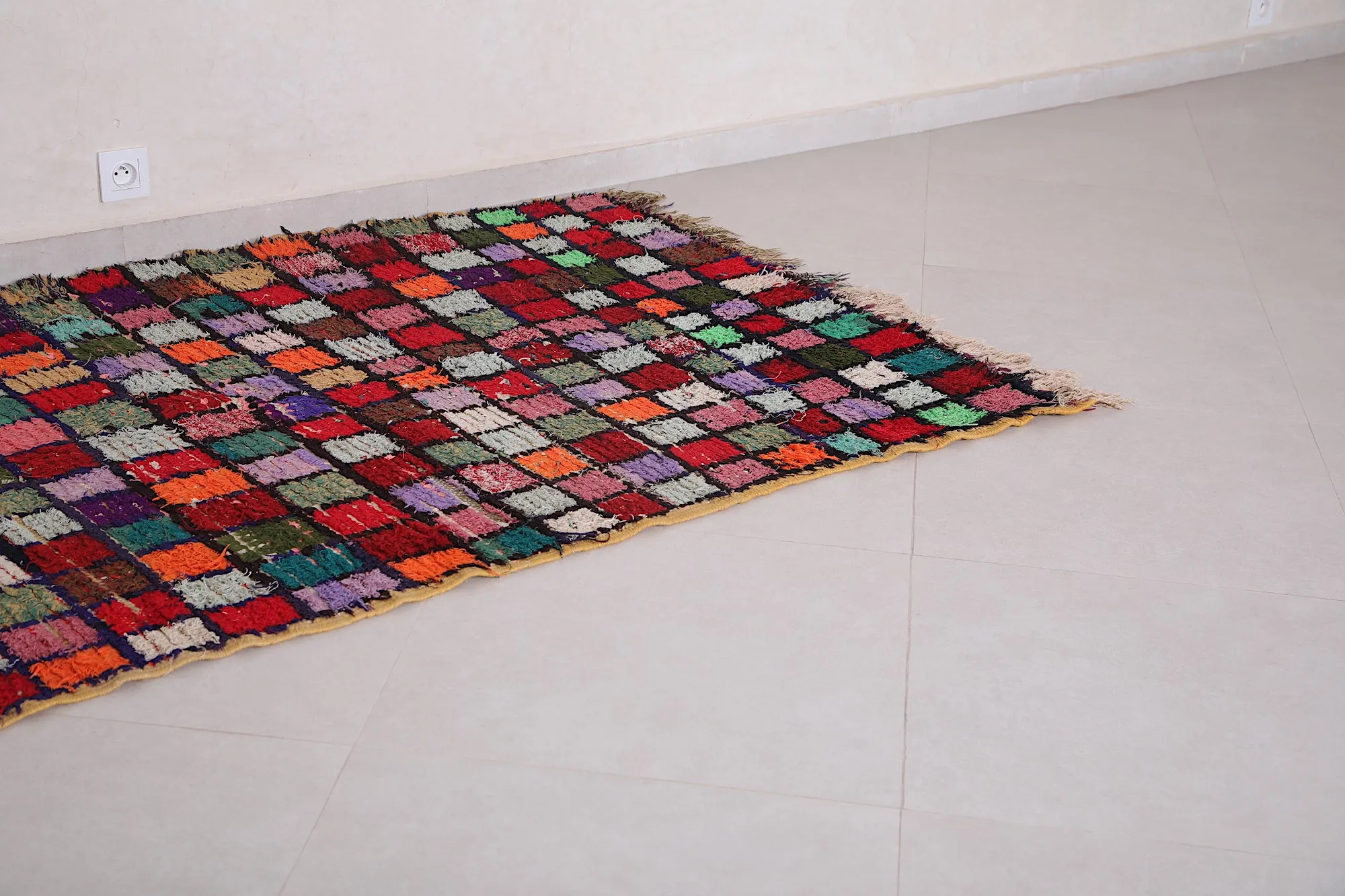 Azilal Checkered Rug – Colorful Design 4.1 x 7.8 Feet