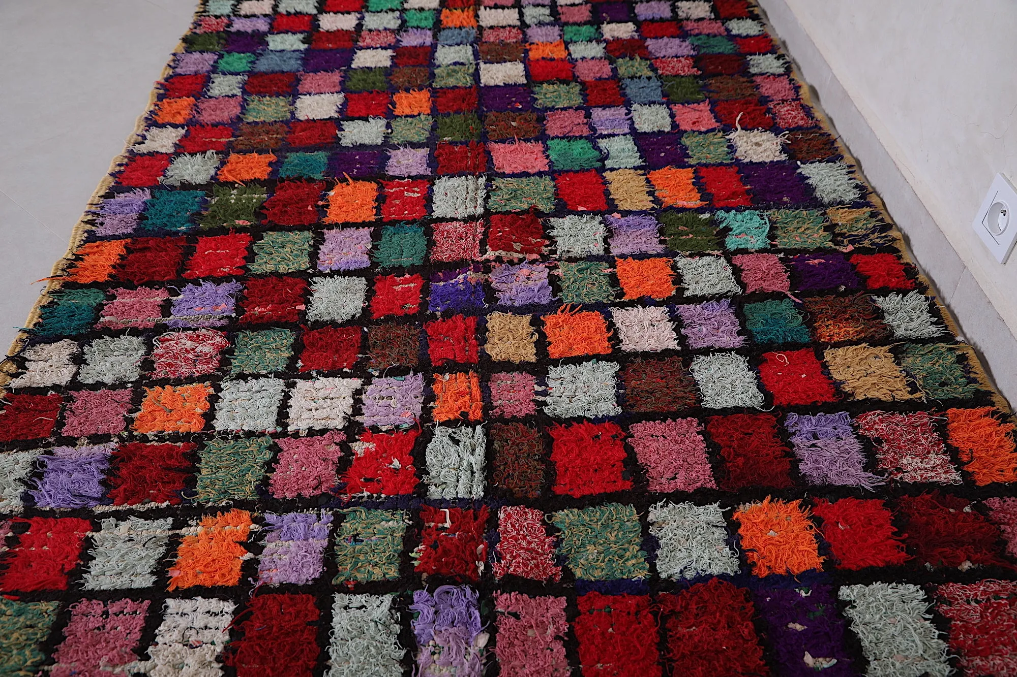 Azilal Checkered Rug – Colorful Design 4.1 x 7.8 Feet