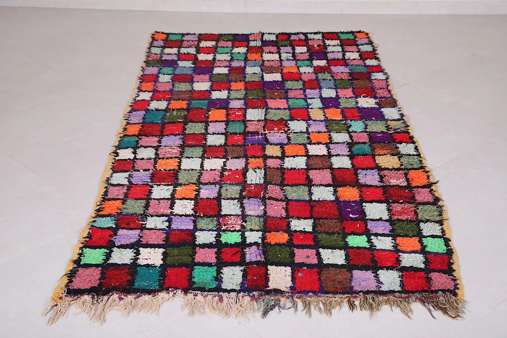 Azilal Checkered Rug – Colorful Design 4.1 x 7.8 Feet
