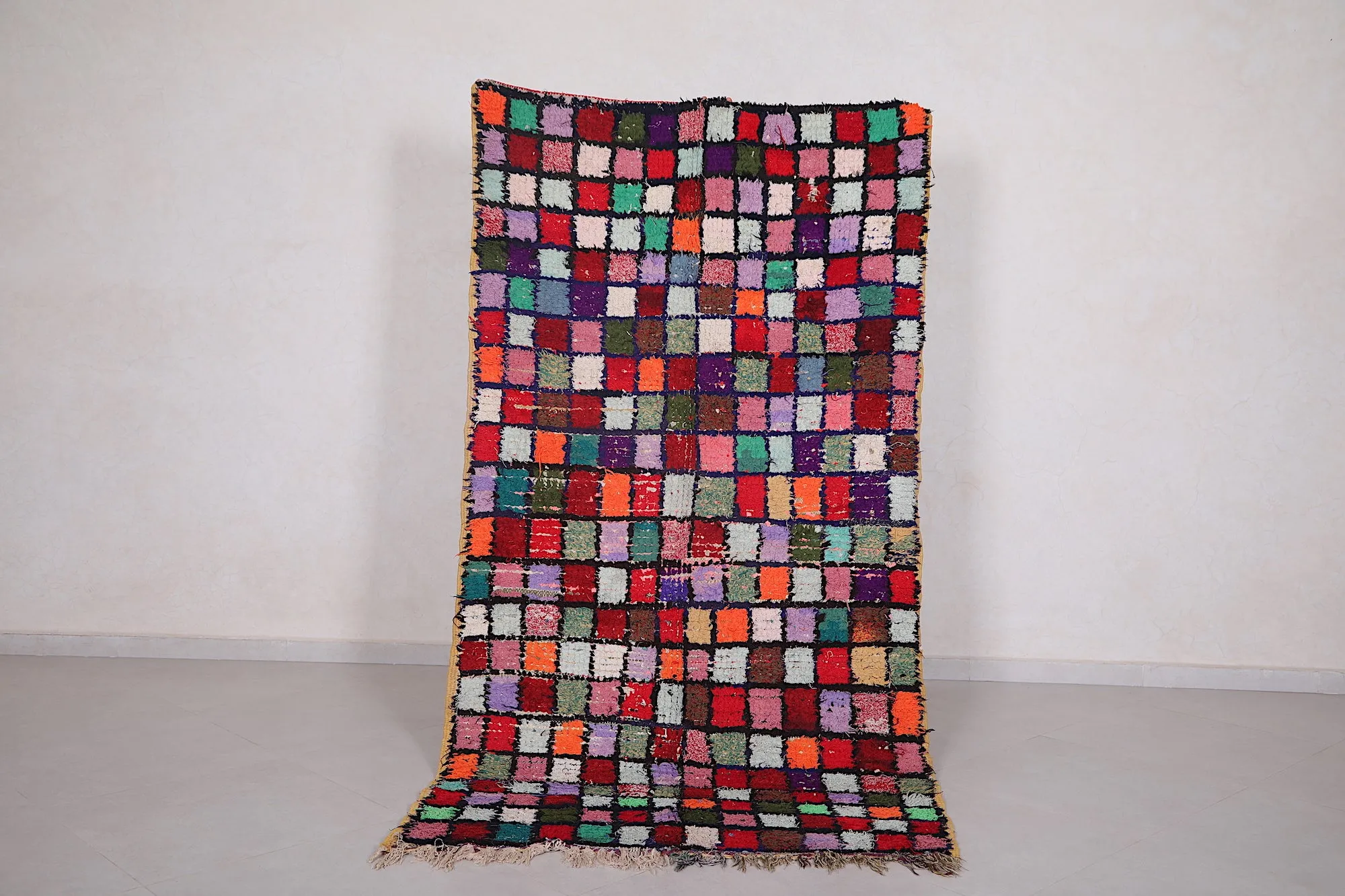 Azilal Checkered Rug – Colorful Design 4.1 x 7.8 Feet
