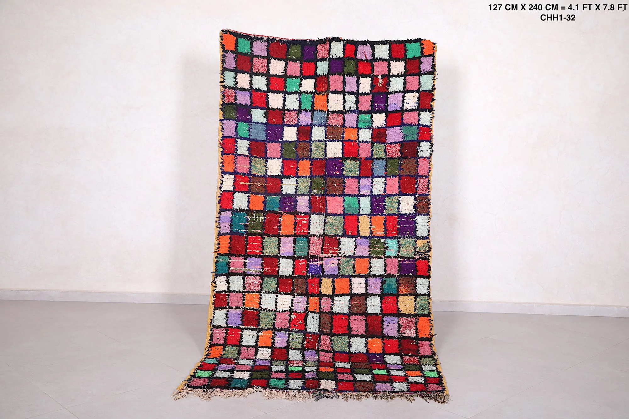 Azilal Checkered Rug – Colorful Design 4.1 x 7.8 Feet