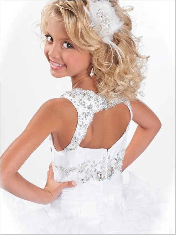 Ball Gown Long Organza Strap Flower Girl Dresses With Beading