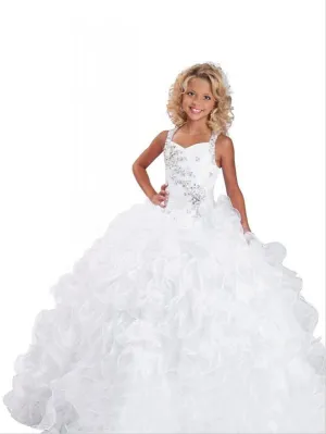 Ball Gown Long Organza Strap Flower Girl Dresses With Beading