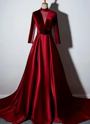 Beautiful Dark Red Satin A-line Prom Dress, Bridesaid Dress