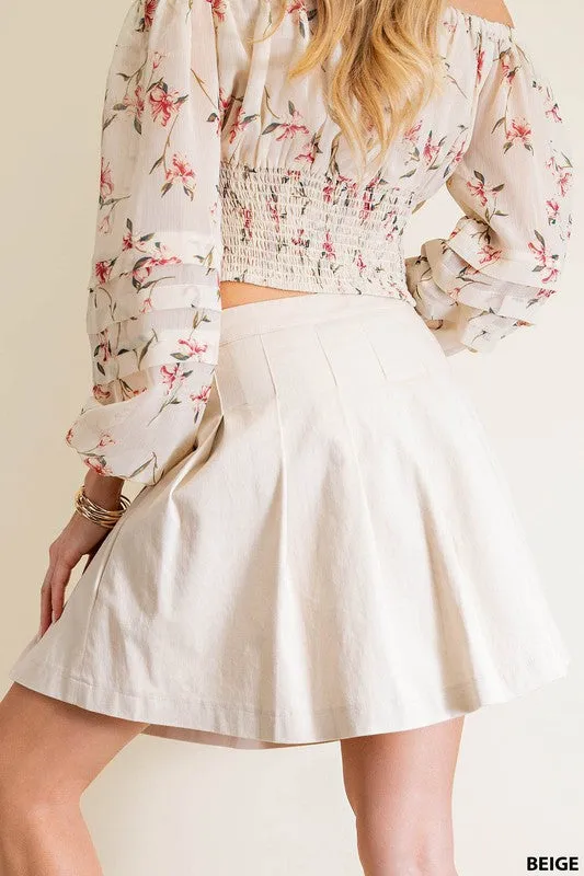Beige High Waist Pleated Tennis Skirt
