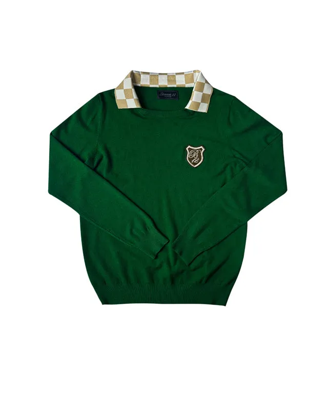 BENECIA 12 Checkerboard Collar Long Sleeve - Green