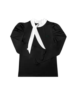 BENECIA 12 Puff Ribbon Neck Functional Tee - Black