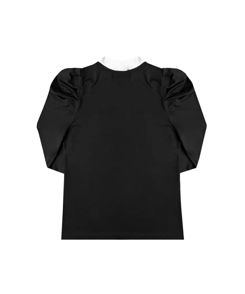 BENECIA 12 Puff Ribbon Neck Functional Tee - Black