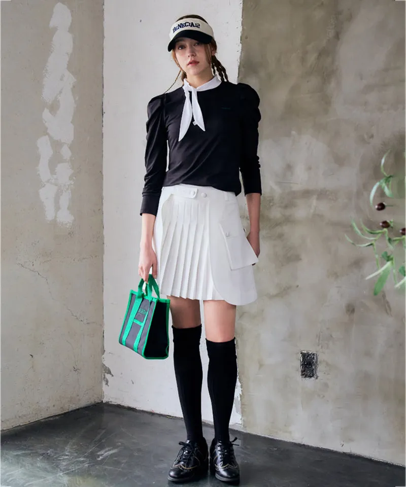 BENECIA 12 Puff Ribbon Neck Functional Tee - Black