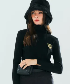 BENECIA 12 Ribbed turtleneck Top - Black