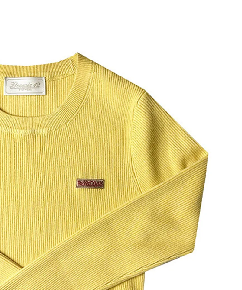 BENECIA 12 Round Neck Ribbed Knit - Yellow