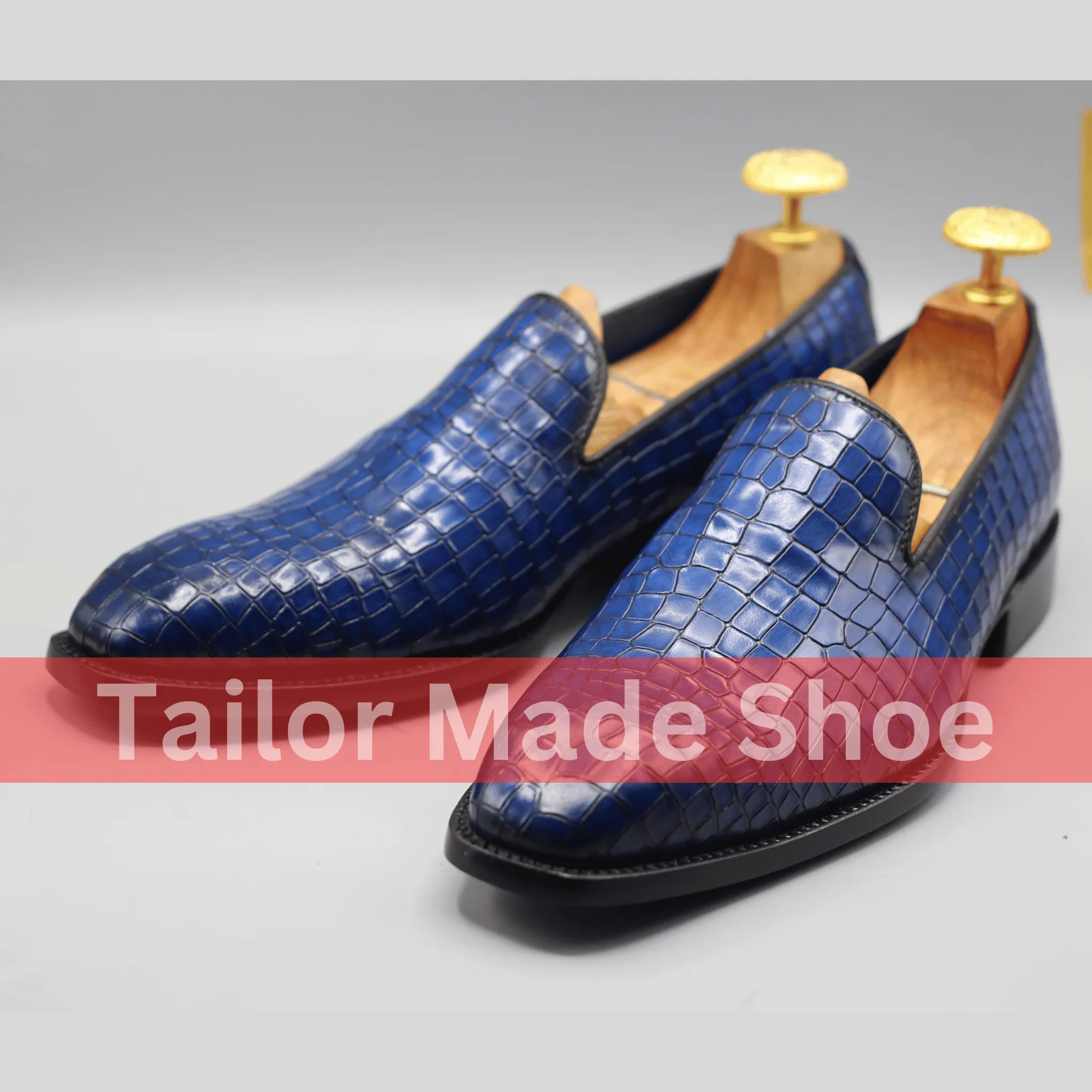 Bespoke Blue Crocodile-Embossed Shoes – Stylish Handmade Formal Loafers Premium Blue Crocodile-Pattern Shoes – Handmade Luxury for Men