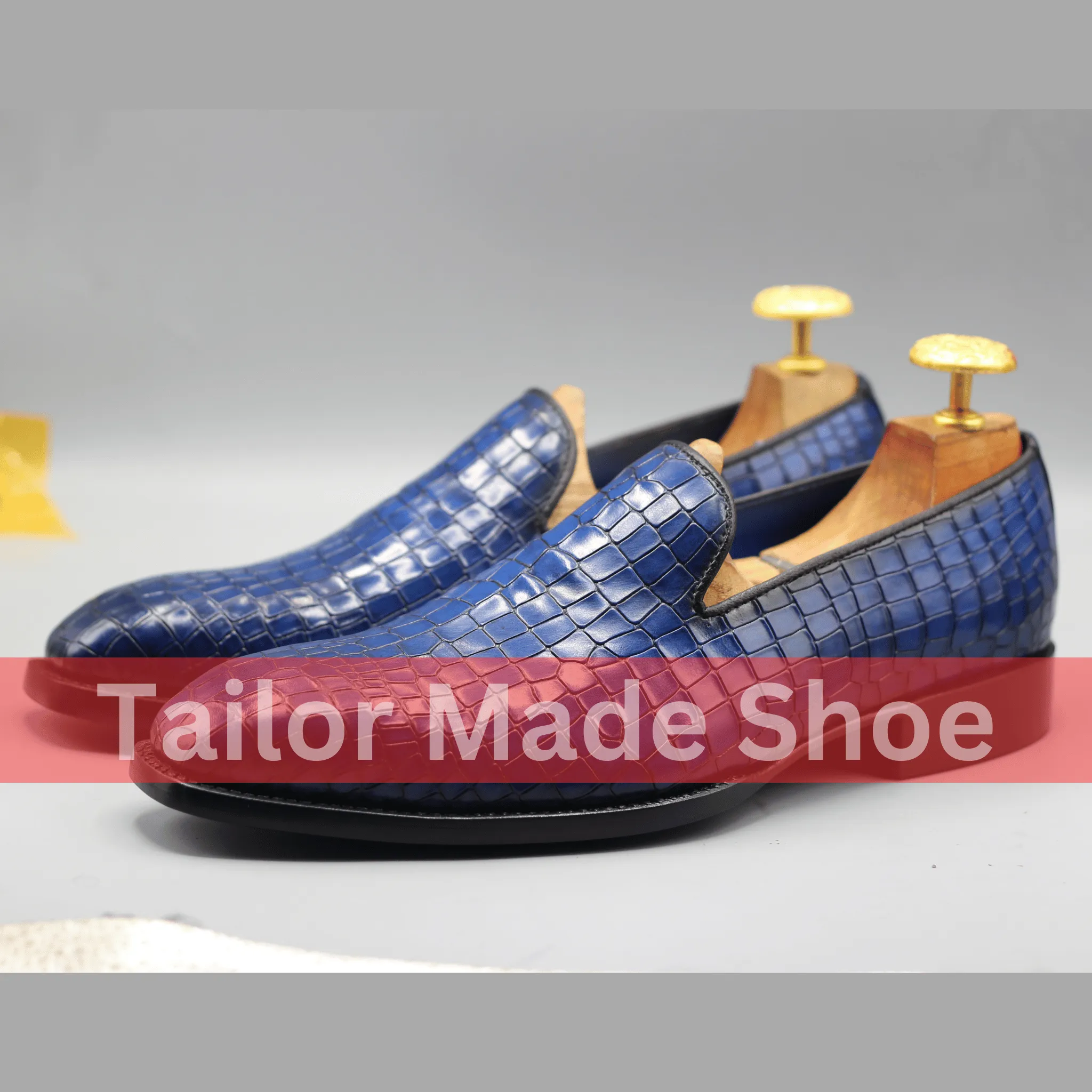 Bespoke Blue Crocodile-Embossed Shoes – Stylish Handmade Formal Loafers Premium Blue Crocodile-Pattern Shoes – Handmade Luxury for Men