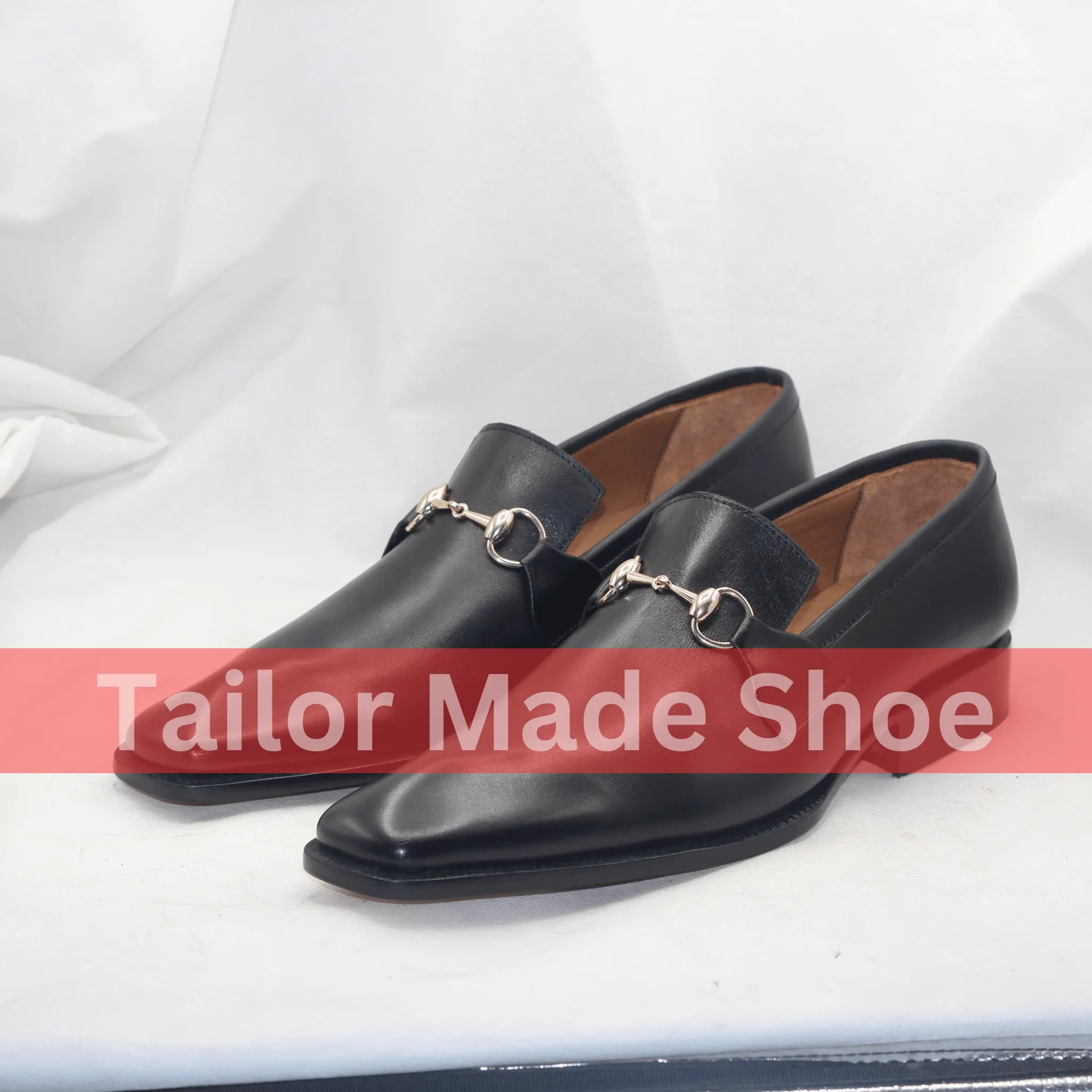 Black Italian-Style Leather Loafers with Gold-Tone Buckle Accent Handcrafted Men’s Black Slip-On Loafers with Gold Hardware