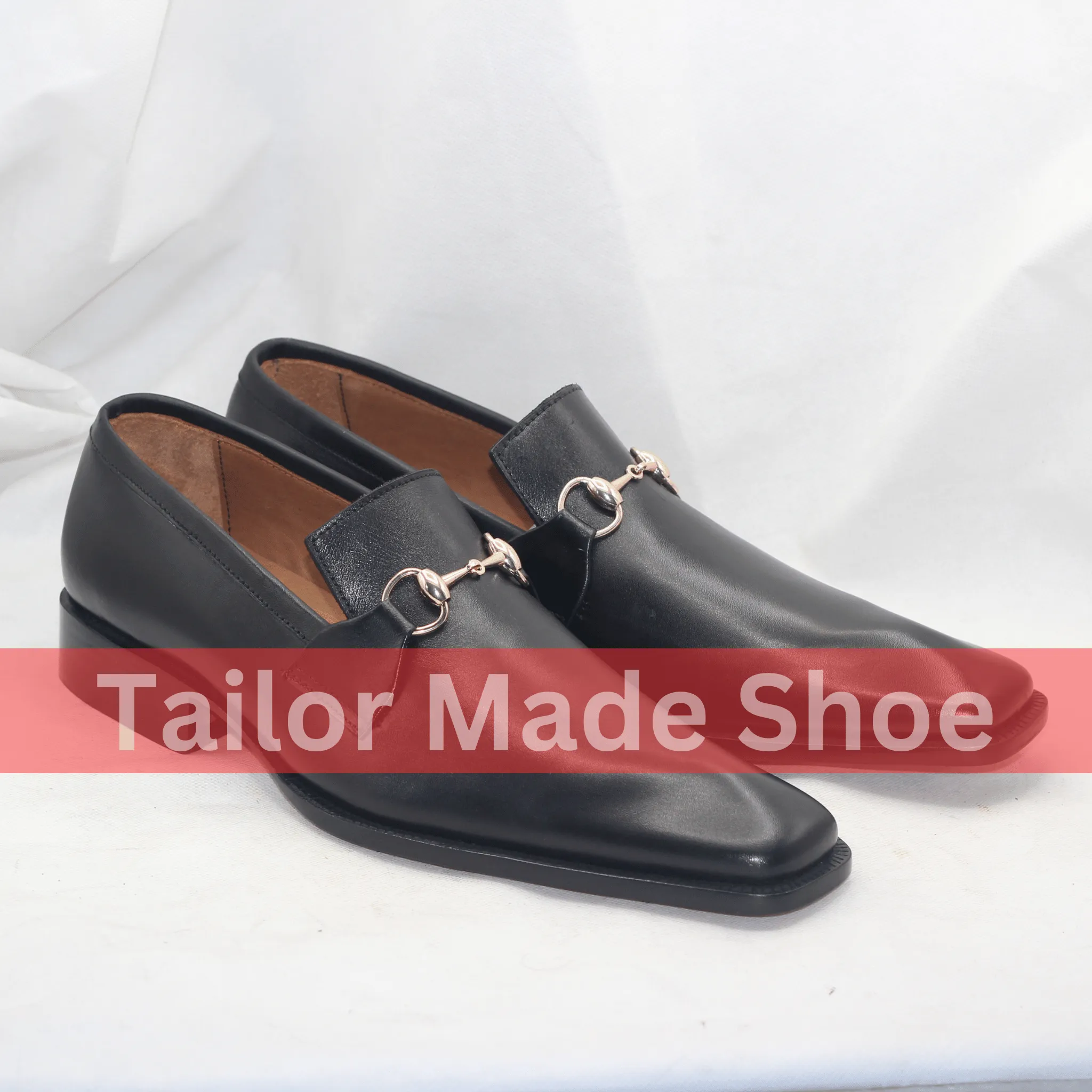 Black Italian-Style Leather Loafers with Gold-Tone Buckle Accent Handcrafted Men’s Black Slip-On Loafers with Gold Hardware