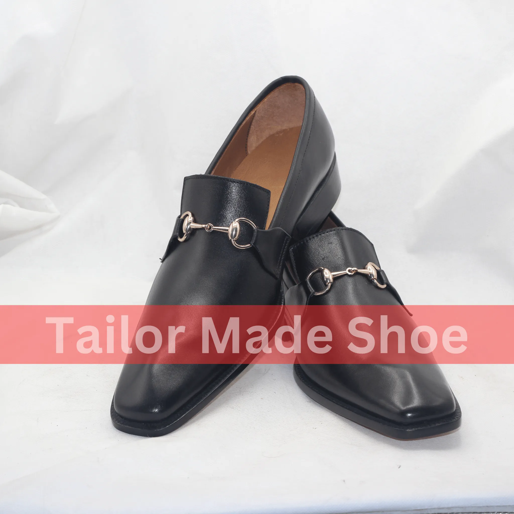 Black Italian-Style Leather Loafers with Gold-Tone Buckle Accent Handcrafted Men’s Black Slip-On Loafers with Gold Hardware