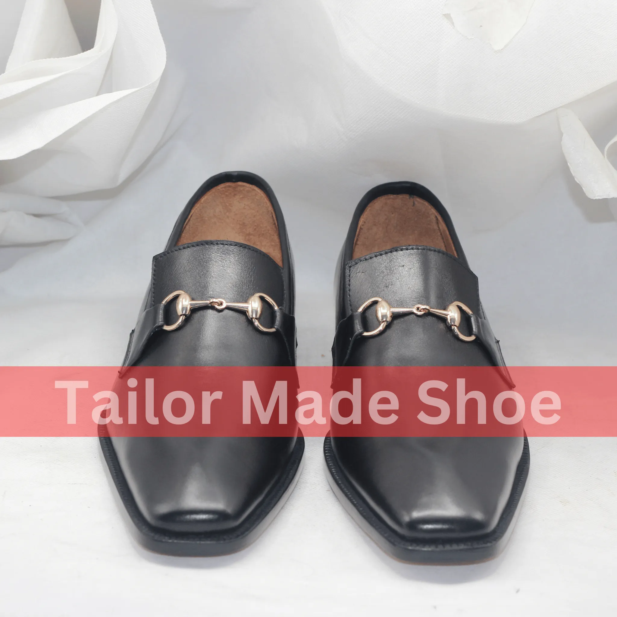 Black Italian-Style Leather Loafers with Gold-Tone Buckle Accent Handcrafted Men’s Black Slip-On Loafers with Gold Hardware