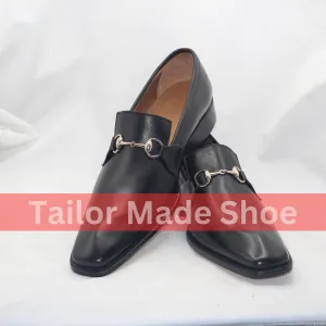 Black Italian-Style Leather Loafers with Gold-Tone Buckle Accent Handcrafted Men’s Black Slip-On Loafers with Gold Hardware