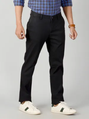 Black Self Textured Slim Fit Casual Trouser | JadeBlue