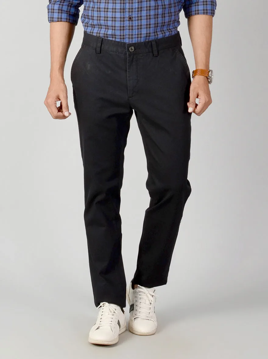 Black Self Textured Slim Fit Casual Trouser | JadeBlue