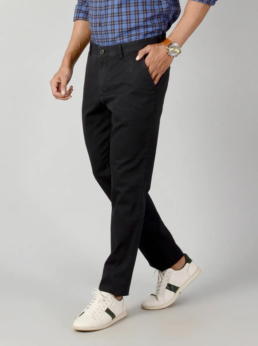 Black Self Textured Slim Fit Casual Trouser | JadeBlue