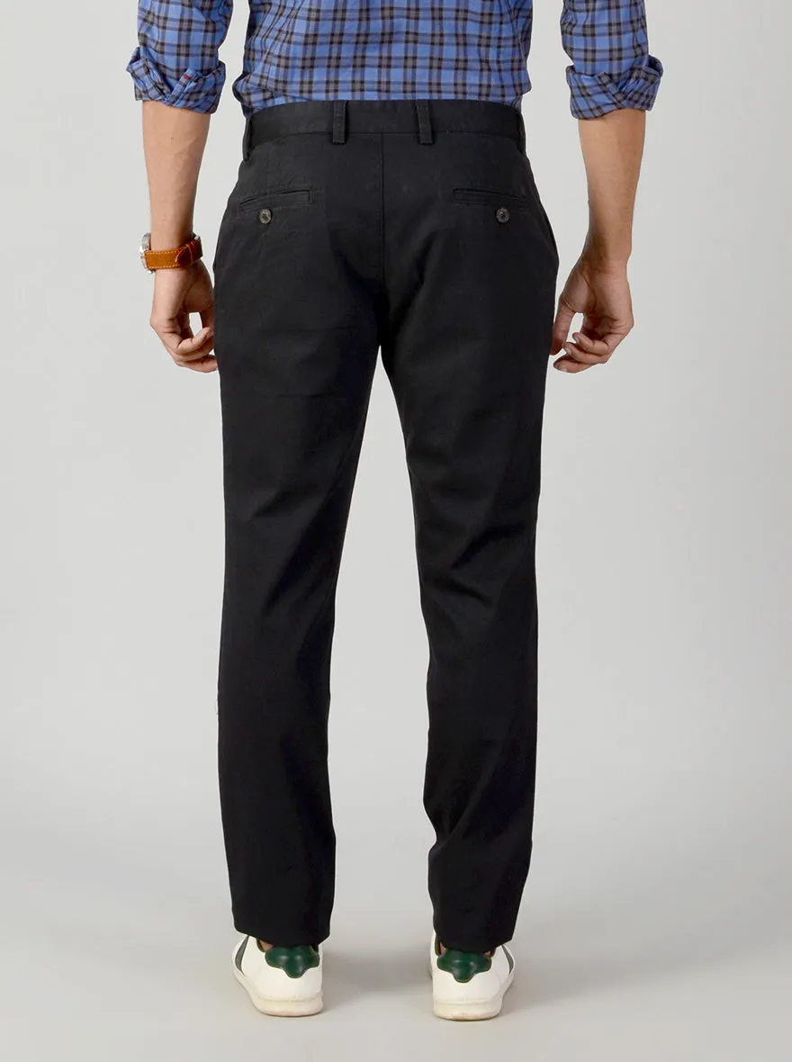 Black Self Textured Slim Fit Casual Trouser | JadeBlue