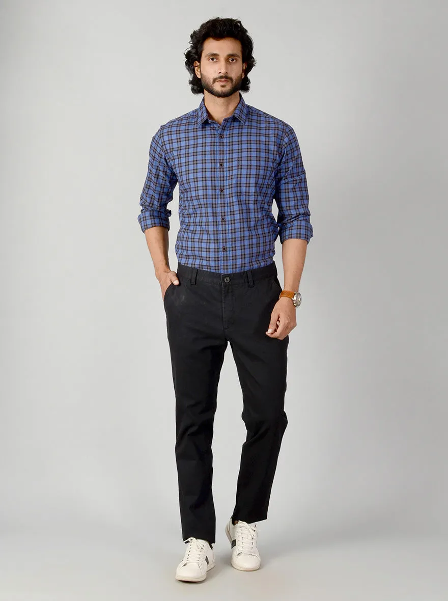 Black Self Textured Slim Fit Casual Trouser | JadeBlue