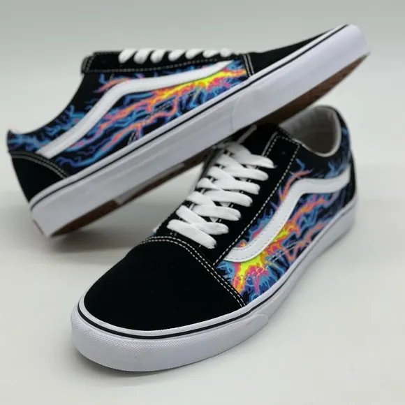 Black Sneakers with Colorful Flame Design