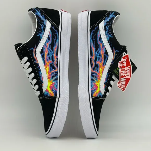 Black Sneakers with Colorful Flame Design