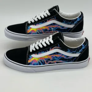 Black Sneakers with Colorful Flame Design